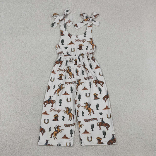 SR2969 Cowgirl Howdy Boots Cactus Print Girls Summer Strap Jumpsuits