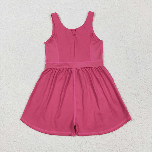 SR3022 Hot Pink Sleeveless Baby Girls Yoga Jumpsuits
