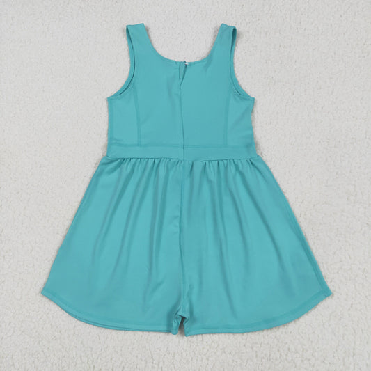 SR3023 Aqua Sleeveless Baby Girls Yoga Jumpsuits