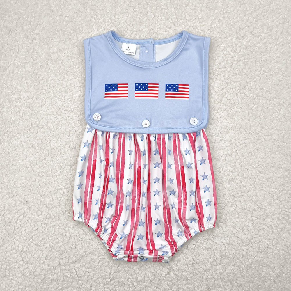 SR3049 Flag Stars Baby Boys 4th of July Button 2 Pieces Sleeveless Romper