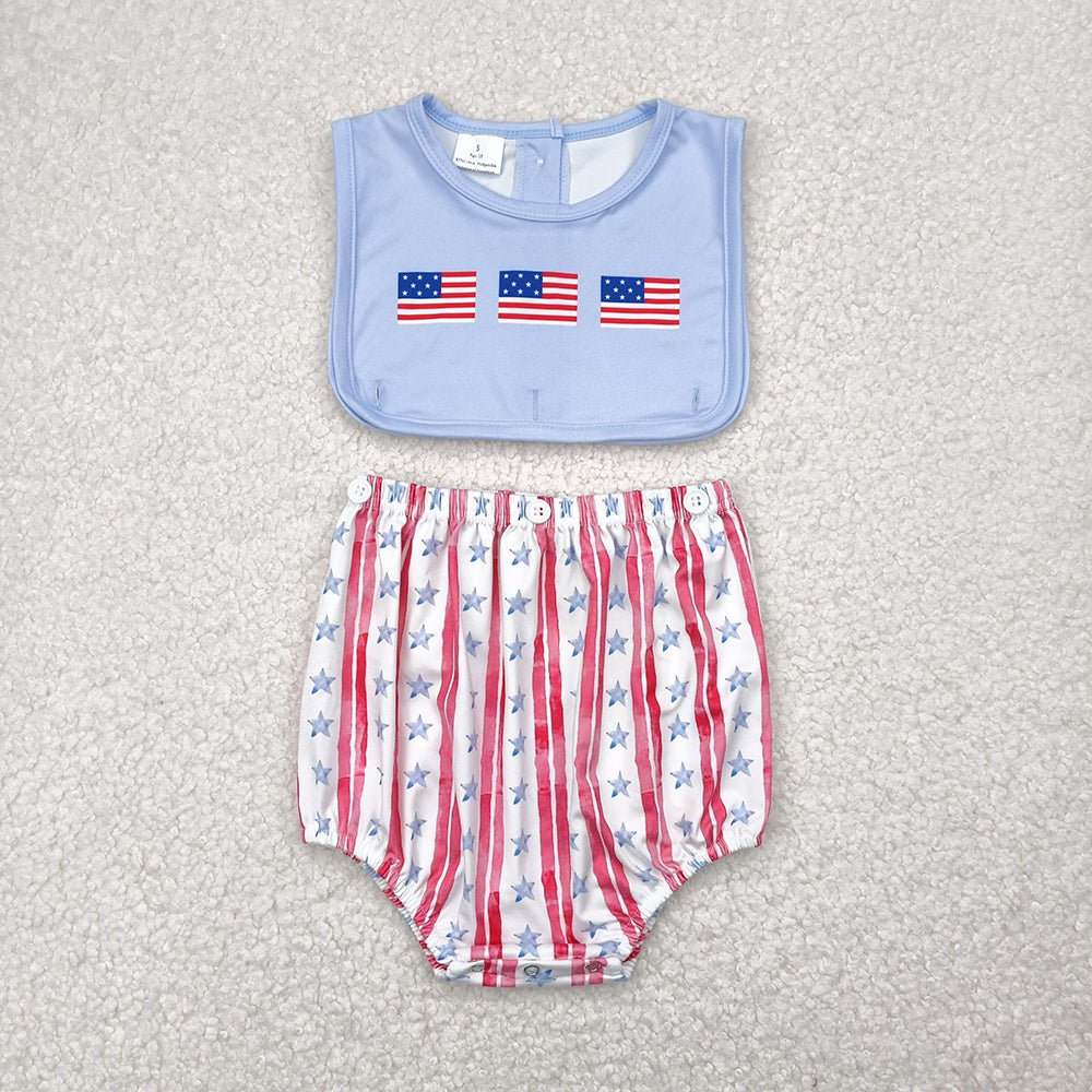 SR3049 Flag Stars Baby Boys 4th of July Button 2 Pieces Sleeveless Romper