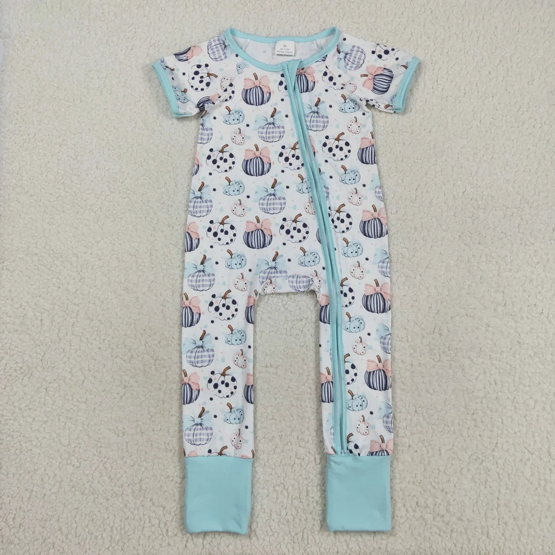 Sibling Baby  Colorful Flowers Pumpkins Fall Two Way Zip Convertible Rompers