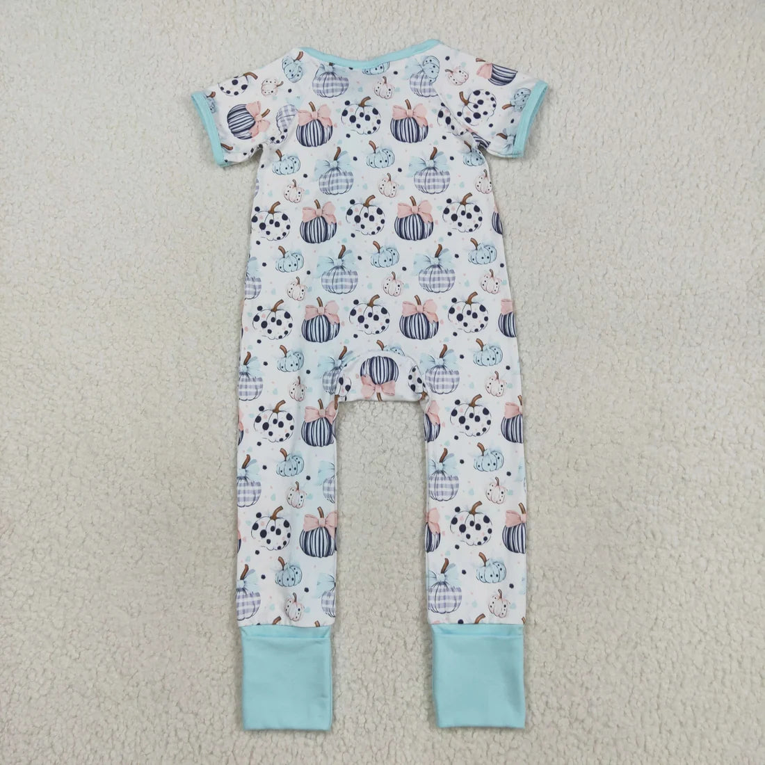 Sibling Baby  Colorful Flowers Pumpkins Fall Two Way Zip Convertible Rompers