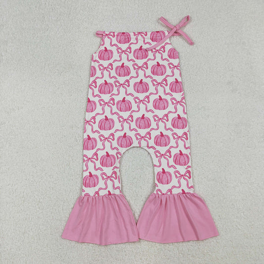 SR3200 Pumpkin Bows Pink Print Baby Girls Fall Halter Jumpsuits