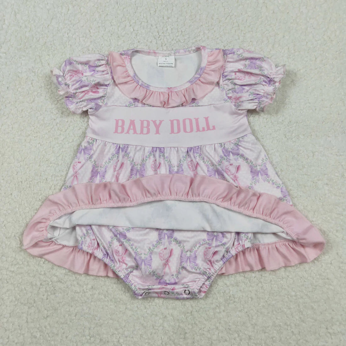 Sibling Baby Girls Baby Doll Flowers Bows Checked Collar Tunic Ruffle Rompers