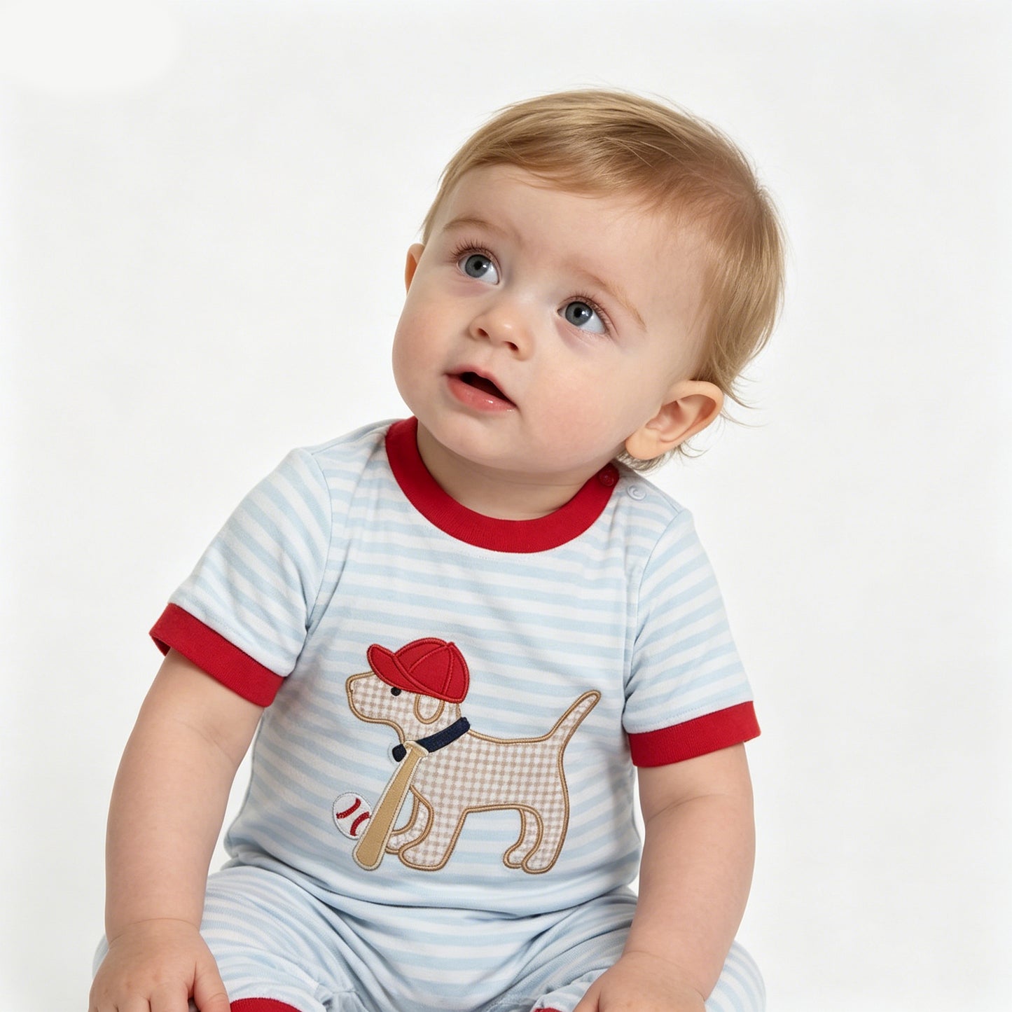 USA Shop Embroidery Dog Baseballs Baby Boys Stripe Team Romper