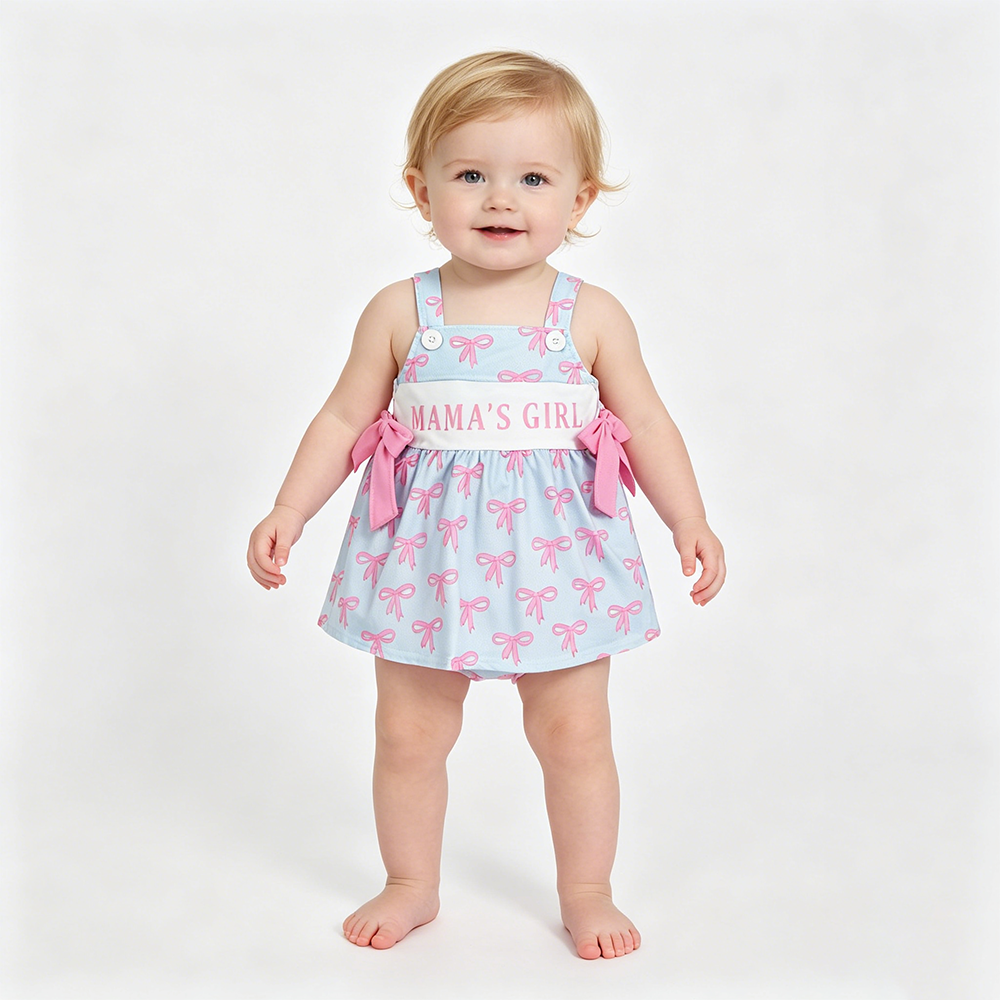SR3426 MAMAS GIRL Bows Skirted Baby Girls Summer Romper