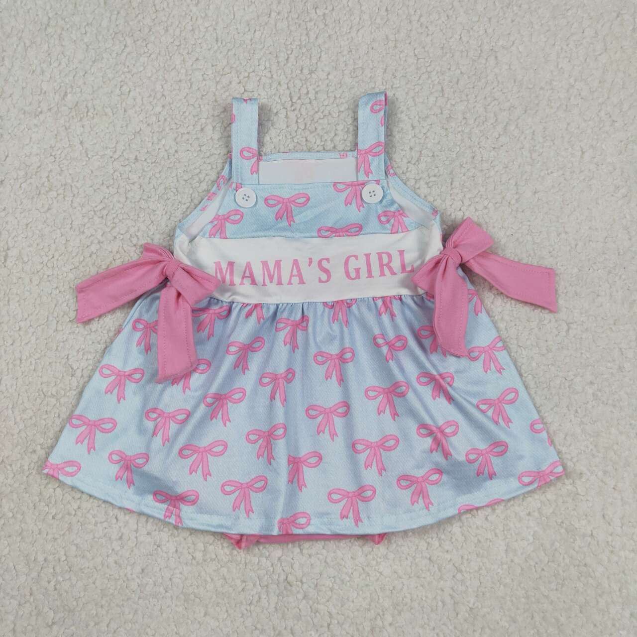 Pink Bow Print Mama's Girl Dress +Ruffle Bubble Romper For Sibling Sister
