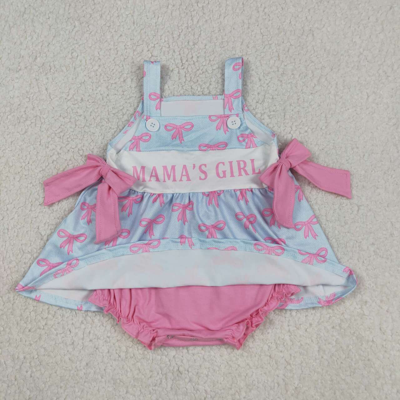 Pink Bow Print Mama's Girl Dress +Ruffle Bubble Romper For Sibling Sister