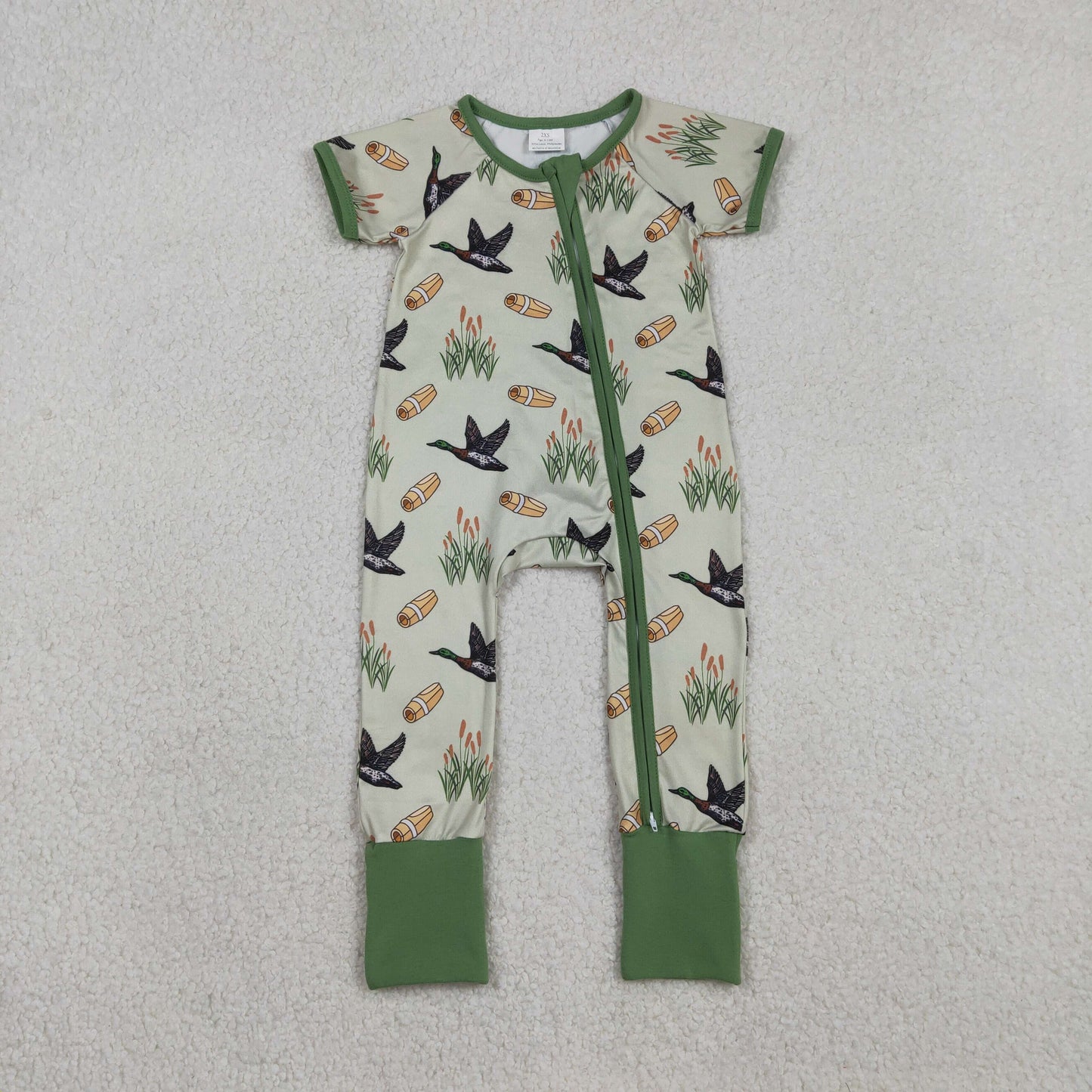 Sibling Baby Kids Camo Hats Ducks Southern Hunting Two Way Zipper Convertible Rompers