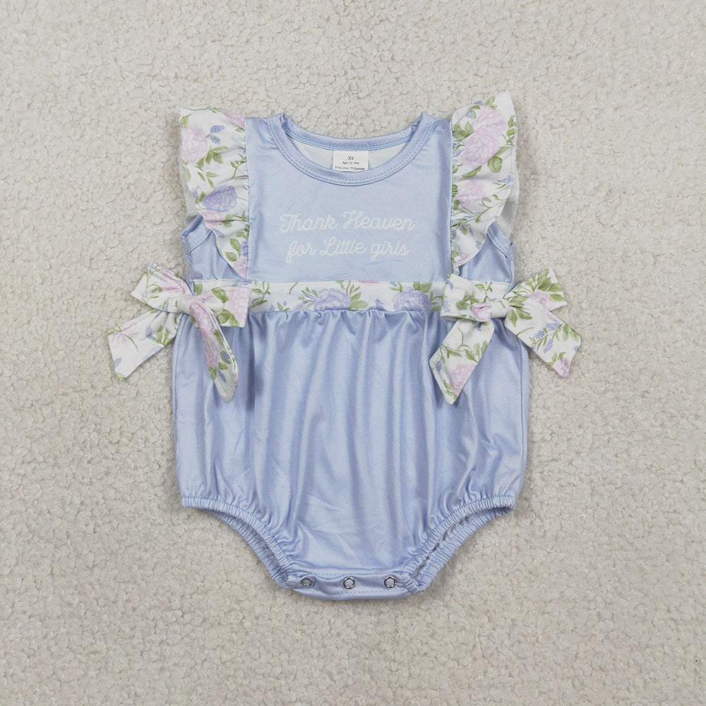 SR3506 Thank Heaven Flowers Print Baby Girls Summer Ruffle Bows Romper