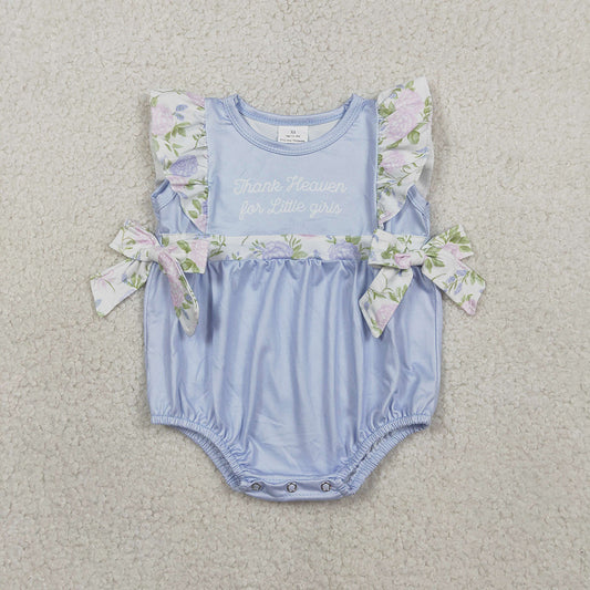 SR3506 Thank Heaven Flowers Print Baby Girls Summer Ruffle Bows Romper