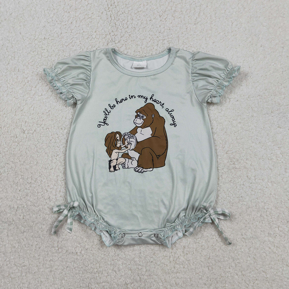 SR3589 Cartoon Monkey Print Baby Girls Summer Romper