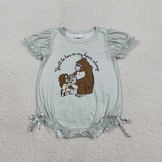 SR3589 Cartoon Monkey Print Baby Girls Summer Romper