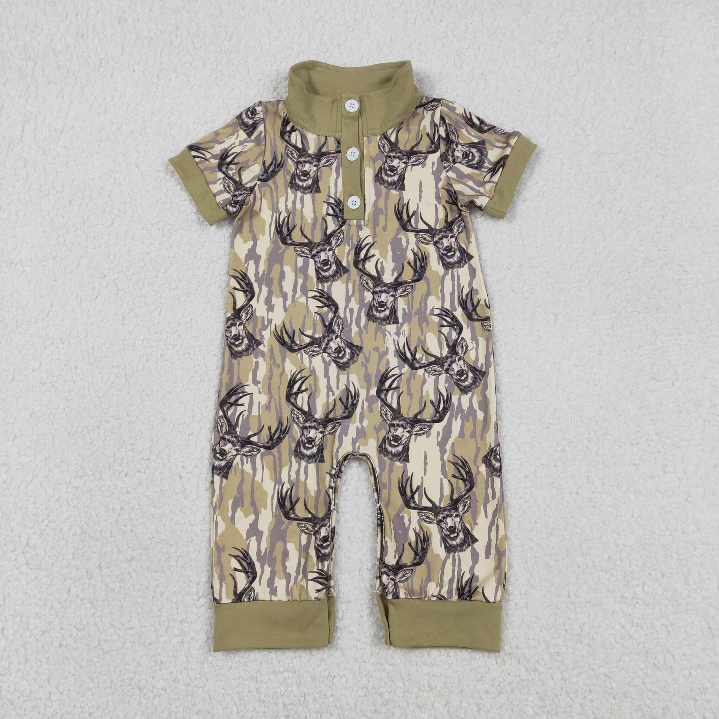 Sibling Baby Boys Short Sleeve Southern Hunting Duck Dogs Deer Camo Button Rompers
