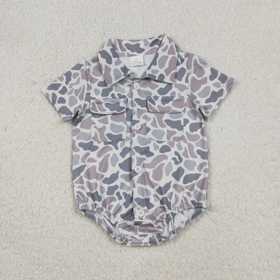 Sibling Baby Boys Girls Southern Light Grey Camo Romper Jumpsuits