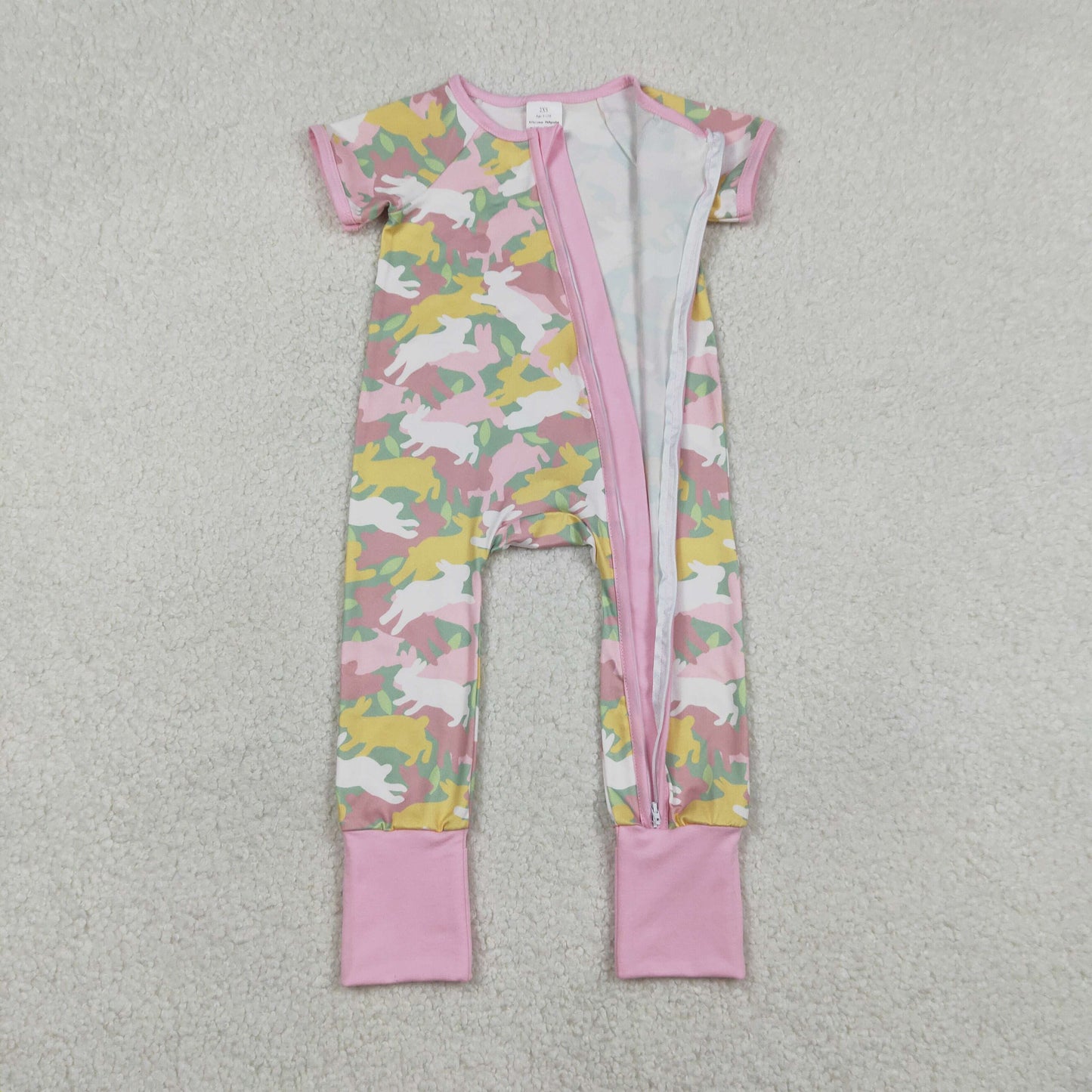 Sibling Mama and Girls Camo Rabbits Button Pocket Short Easter Pajamas Set Dress Zipper Rompers