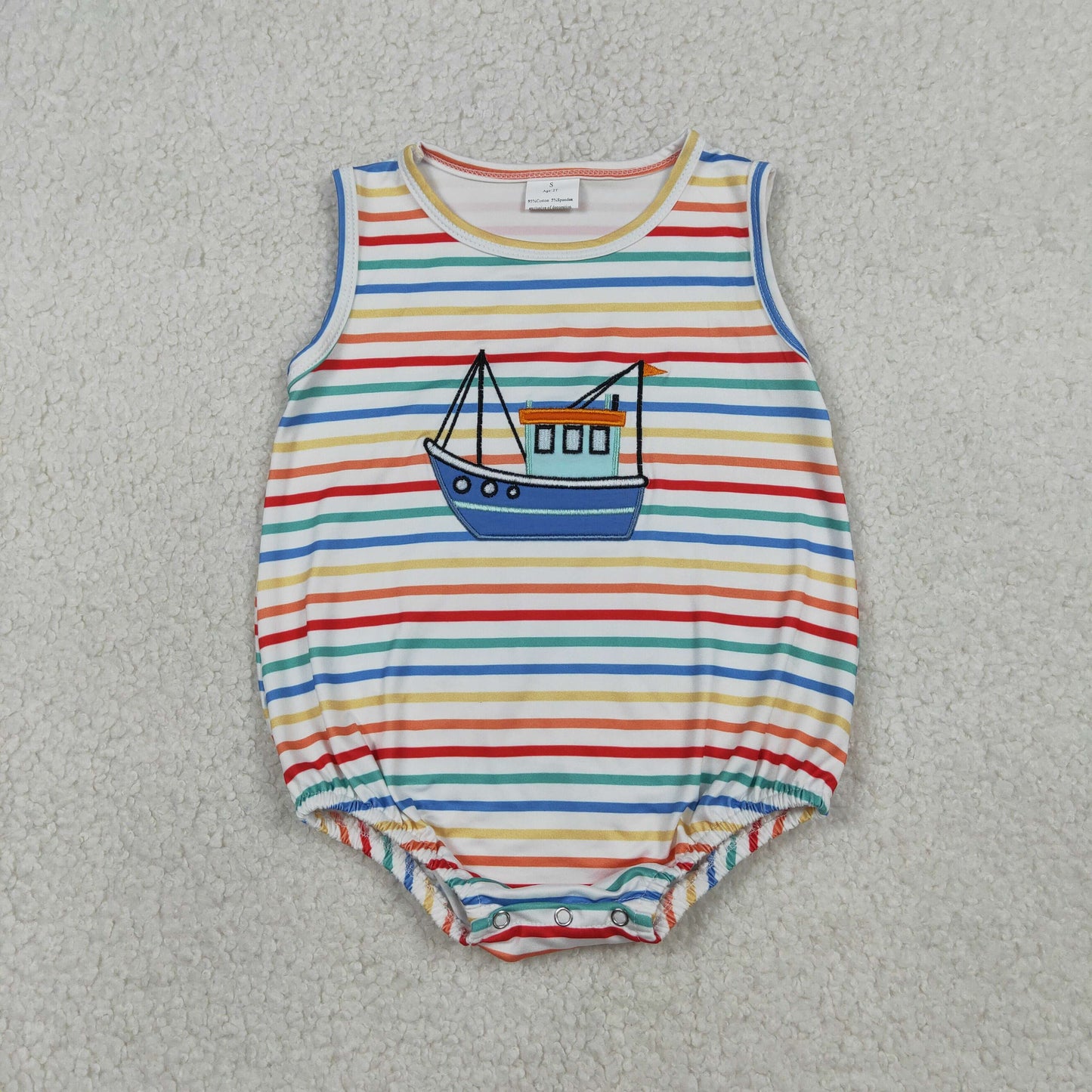 Sibling Baby Boys Embroidery Boats Colorful Stripe Top Shorts Clothes Set Rompers