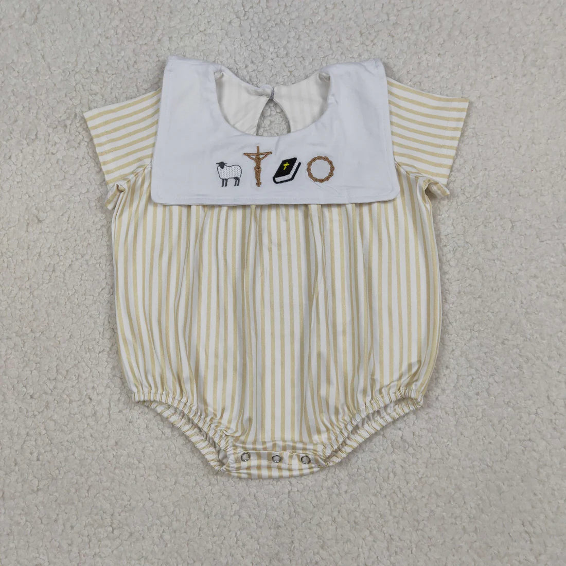Baby Girls Boys Sibling Easter  Embroidery Seep Cross Outfit Romper