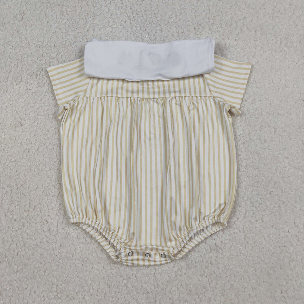 SR3802 Cross Embroidery Stripes Print Baby Short Sleeve Romper