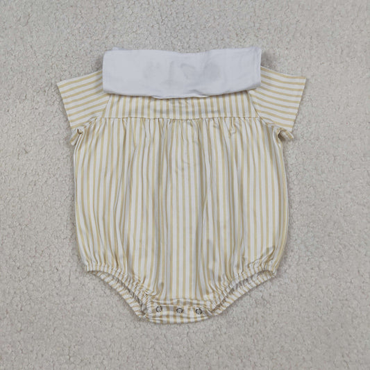 SR3802 Cross Embroidery Stripes Print Baby Short Sleeve Romper