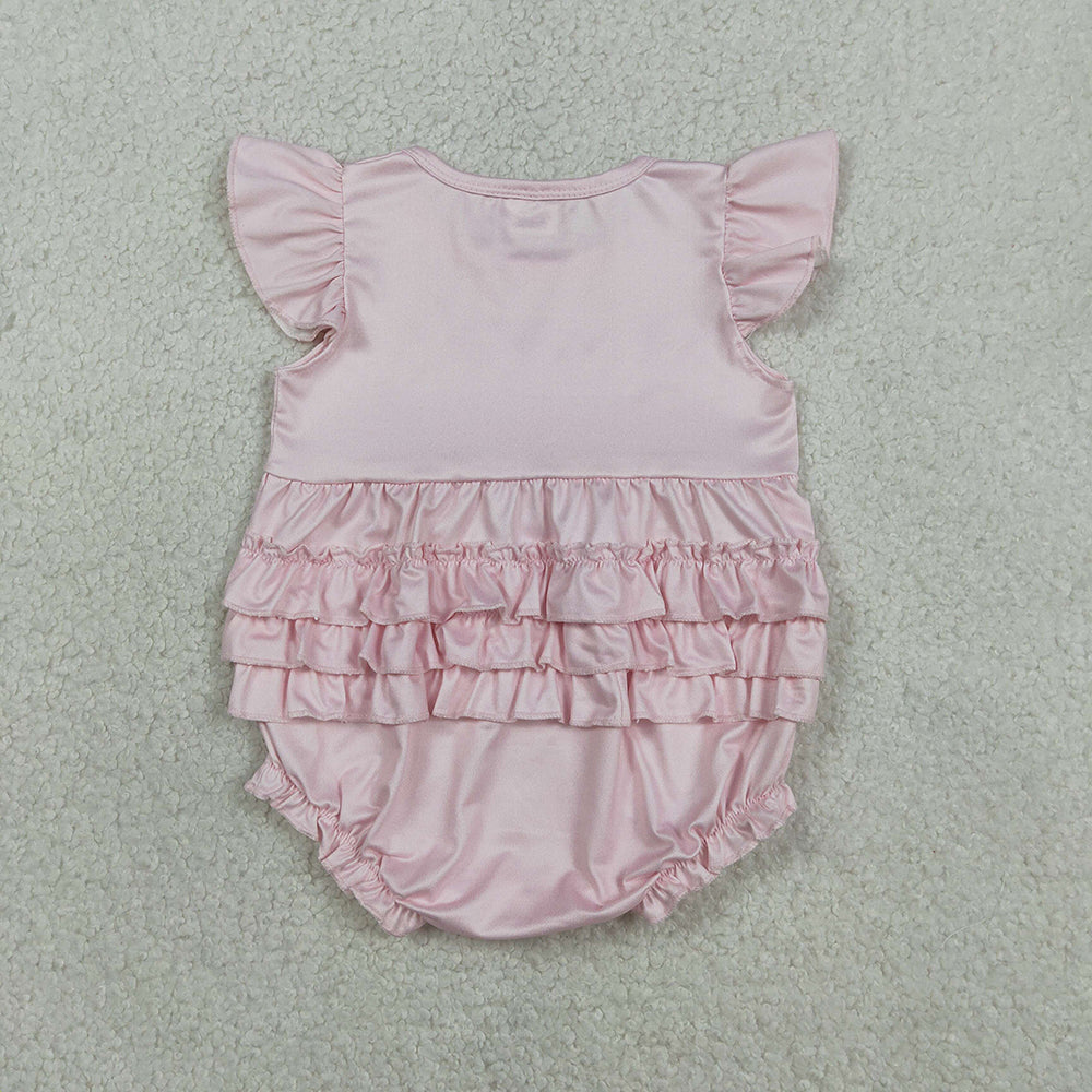 SR3825 Cherry Bows I'm Just a Girl Pink Print Baby Girls Flutter Sleeve Ruffles Summer Romper
