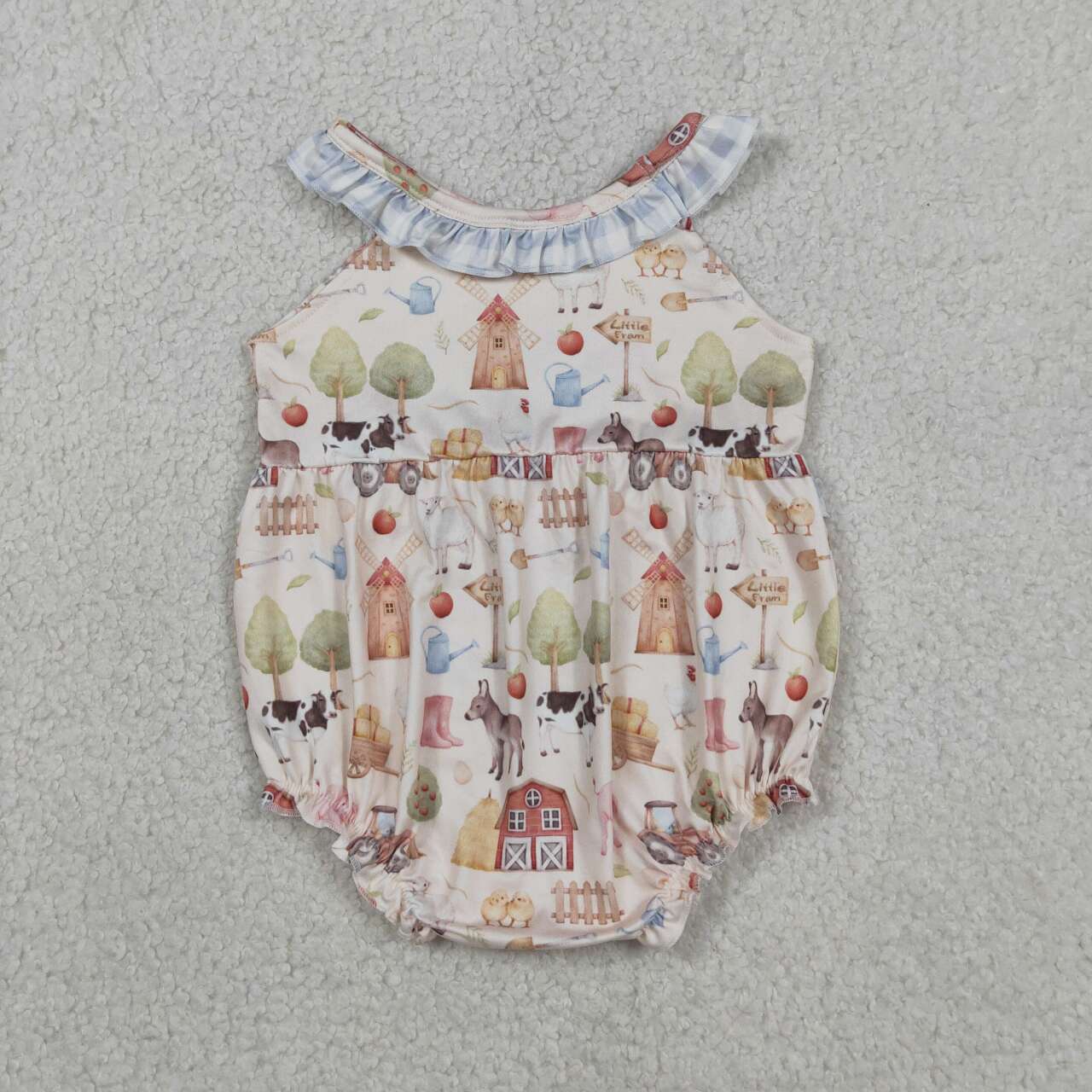 SR3852 Farm Animals Print Baby Girls Summer Romper