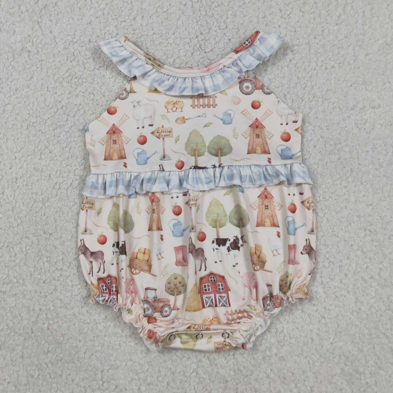 Farm Animal Print Sumer Shorts Outfit+Bubble Romper For Sibling Sister
