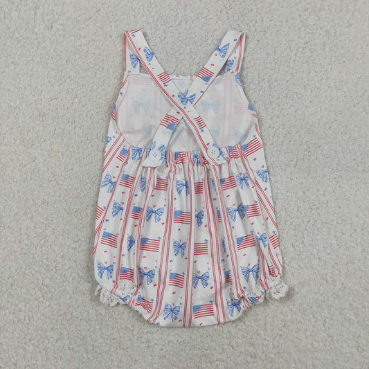 SR3862 Baby Girls 4th of July Bubble Strap Romper With Bow
