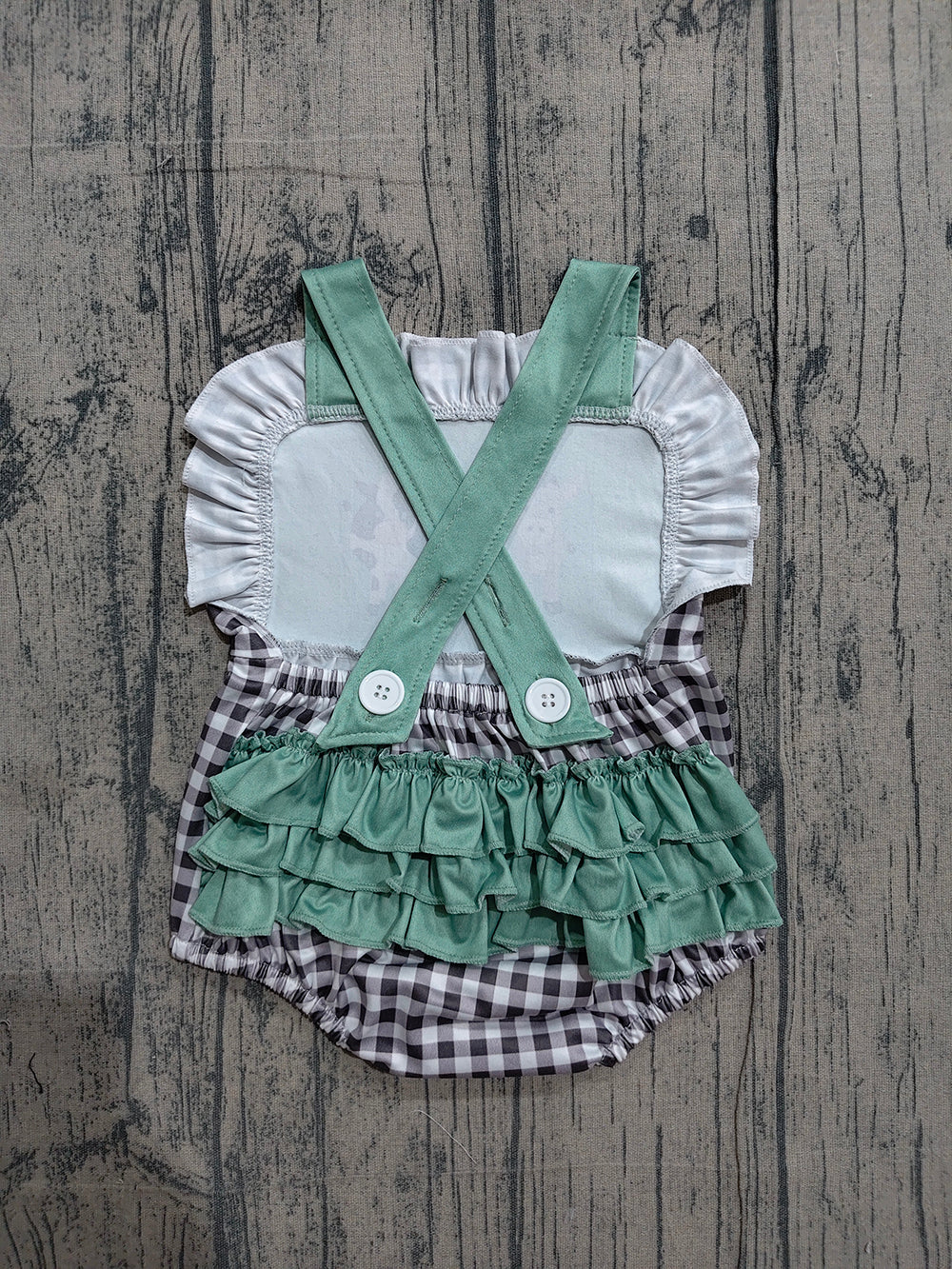 SR3866  Preorder Farm Animals Plaid Print Baby Girls Backless Strap Romper