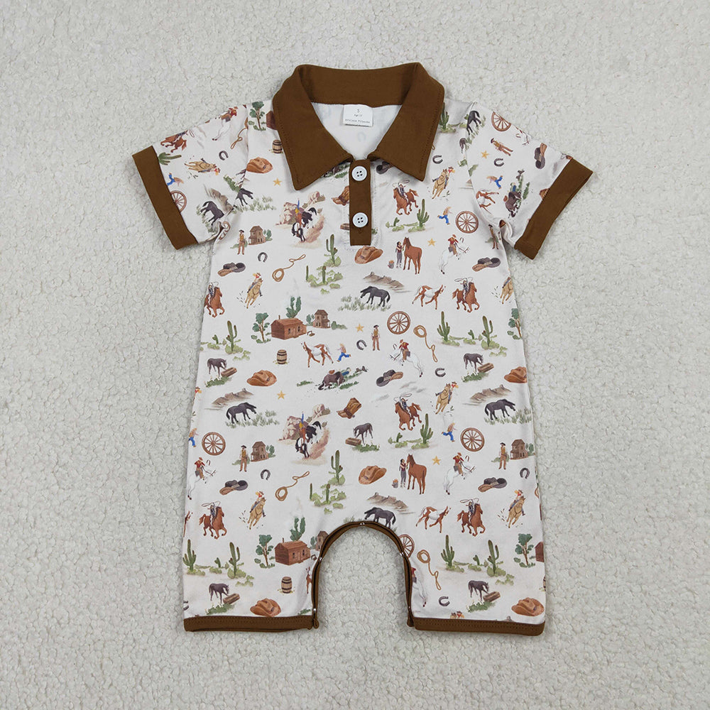 Cowboys Print Boys Summer Western Clothes Sibling Matching Wear