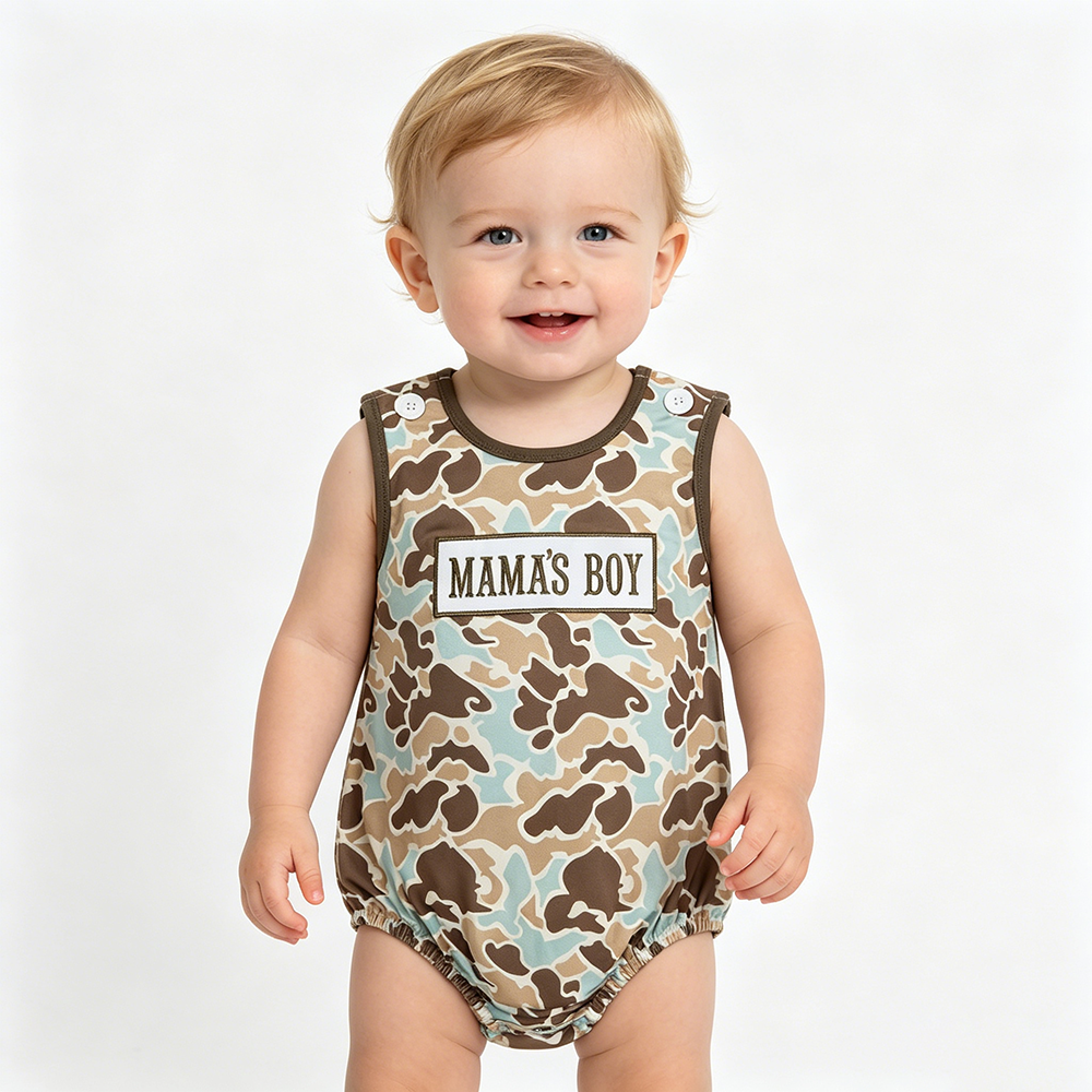 SR3907 MAMAS BOY Embroidery Camo Baby Boys Sleeveless Romper
