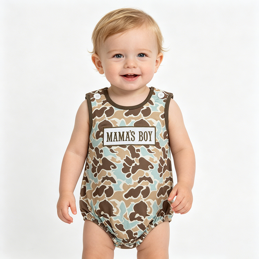 SR3907 MAMAS BOY Embroidery Camo Baby Boys Sleeveless Romper