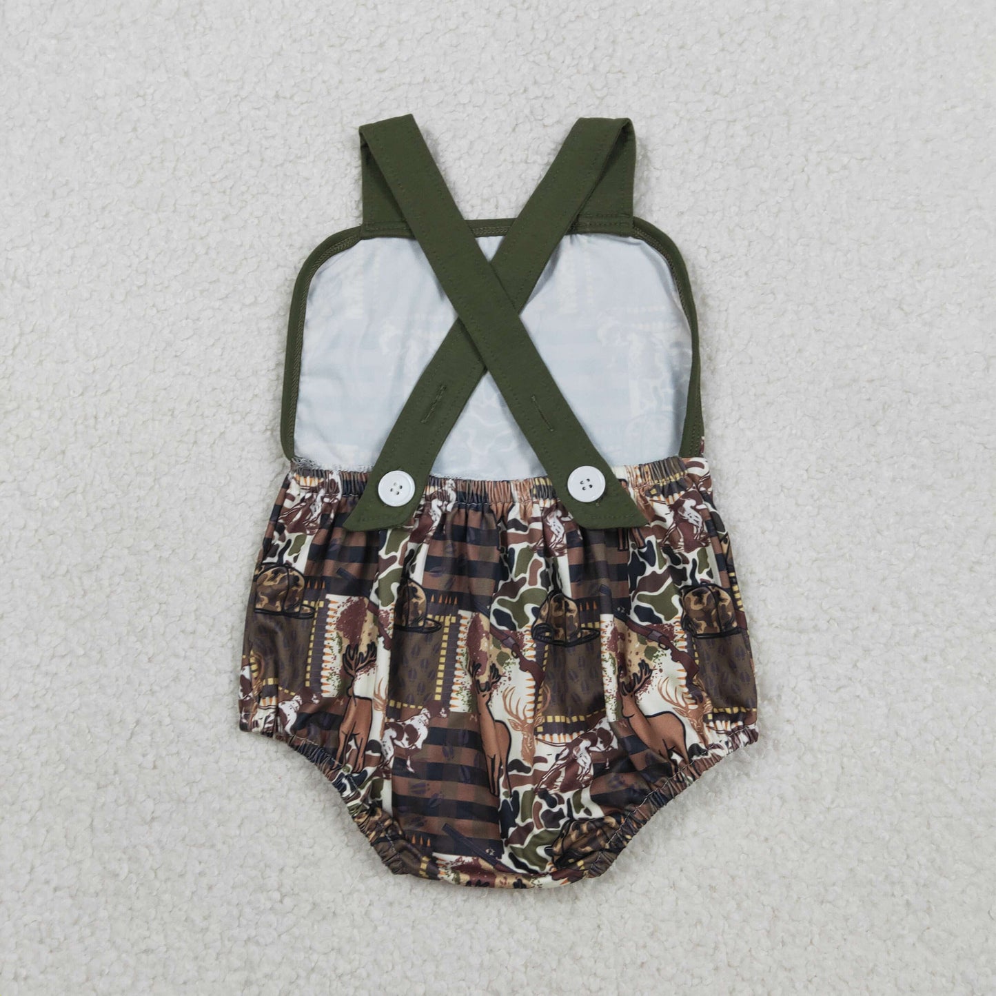 Sibling Baby Boys Strap Southern Camo Hunting Rompers
