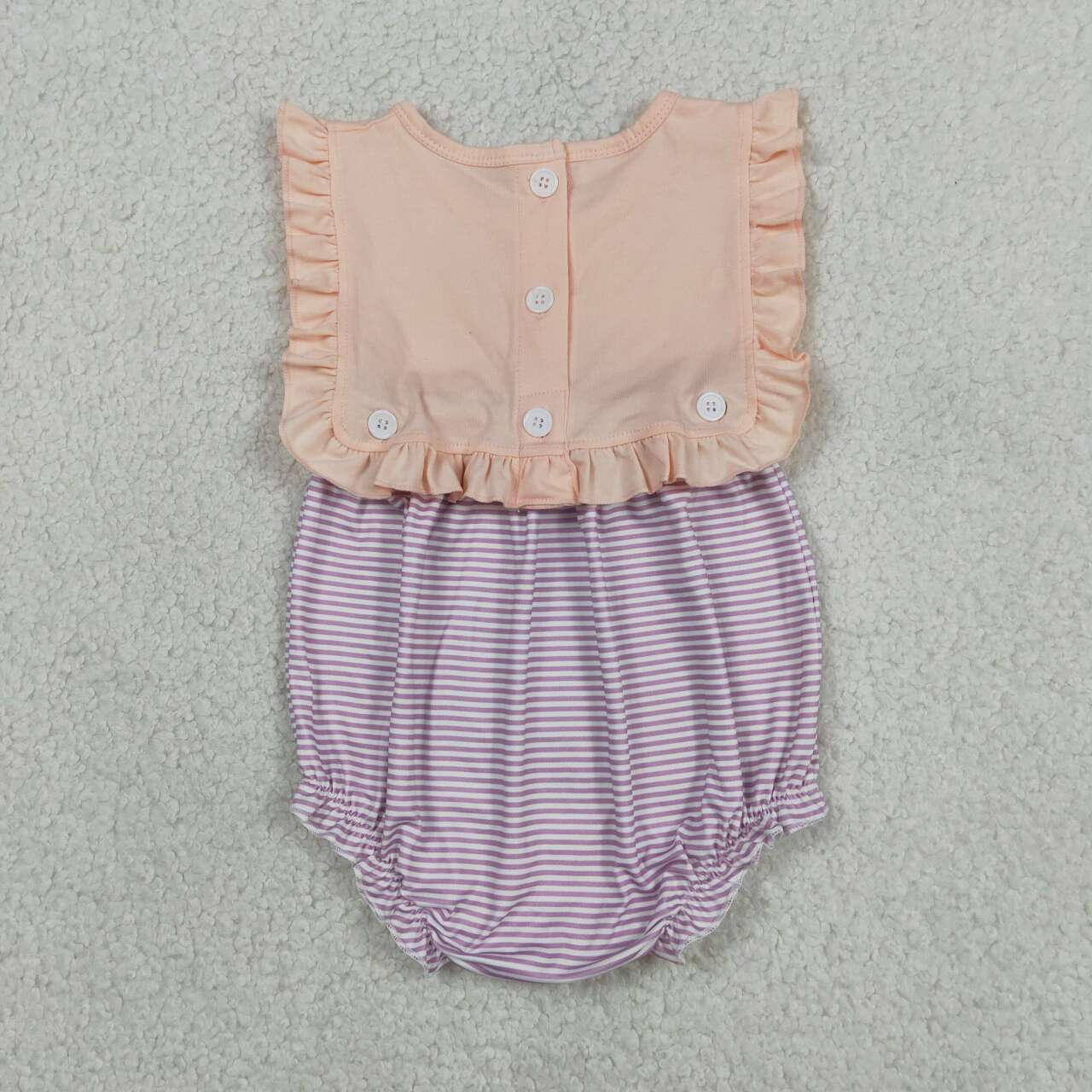 SR3941 Pink Top Purple Stripes Print Baby Girls Buttons 2 Pieces Romper