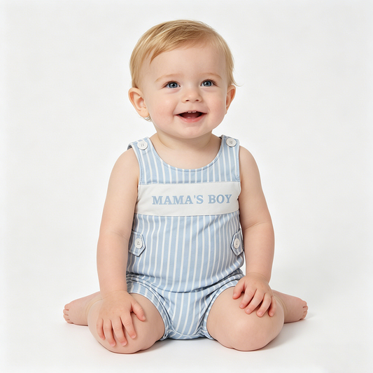 SR3972 MAMAS BOY Blue Stripes Print Baby Boys Sleeveless Button Romper