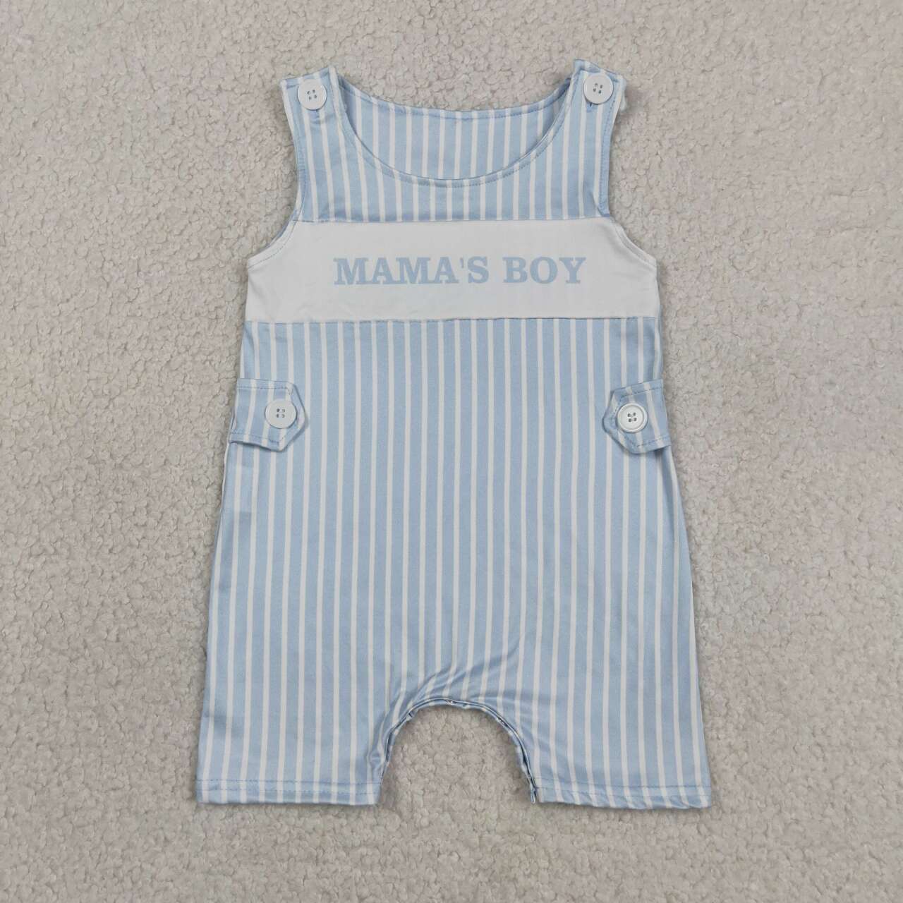 SR3972 MAMAS BOY Blue Stripes Print Baby Boys Sleeveless Button Romper