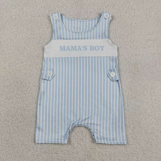 SR3972 MAMAS BOY Blue Stripes Print Baby Boys Sleeveless Button Romper