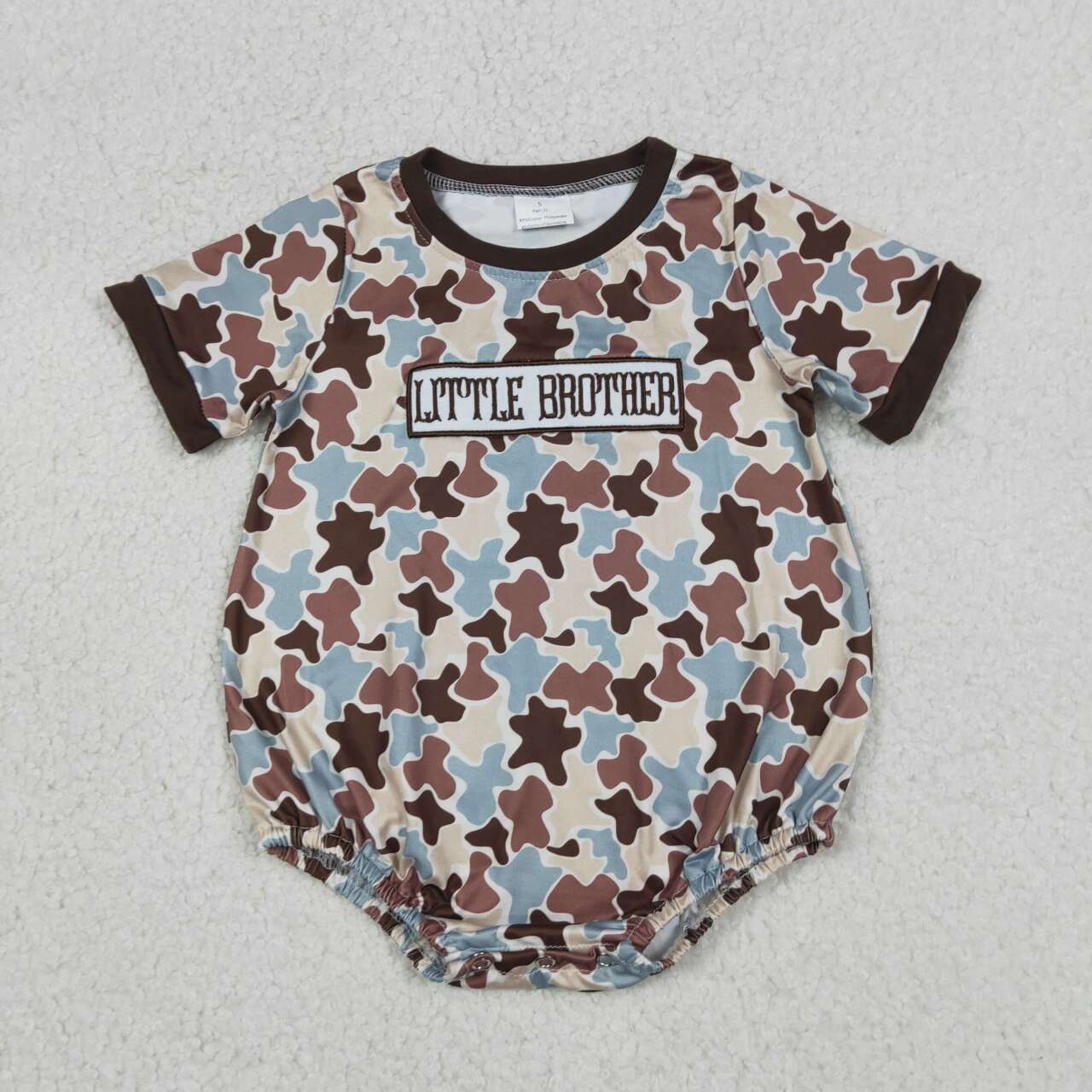 Baby Boys Summer Bubble Romper Embroidery Little Brother Camo Romper