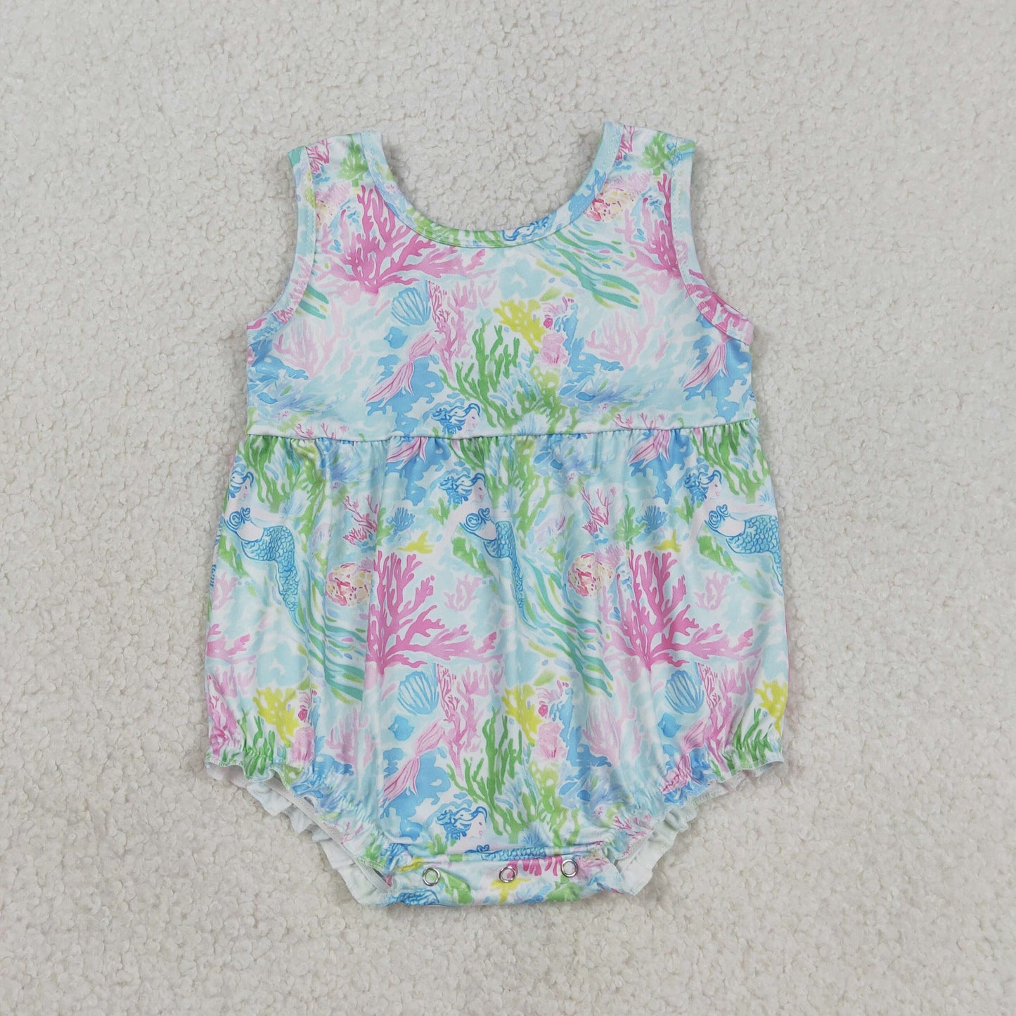 Colorful Seaweed Mermaid Print Girls Summer Clothes Sibling Matching Wear