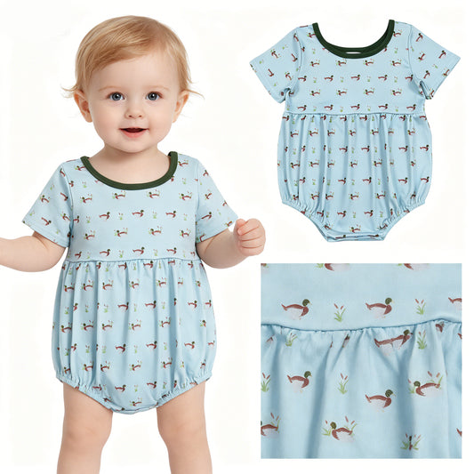 Duck Print Baby Boys Summer Short Sleeve Bubble Romper
