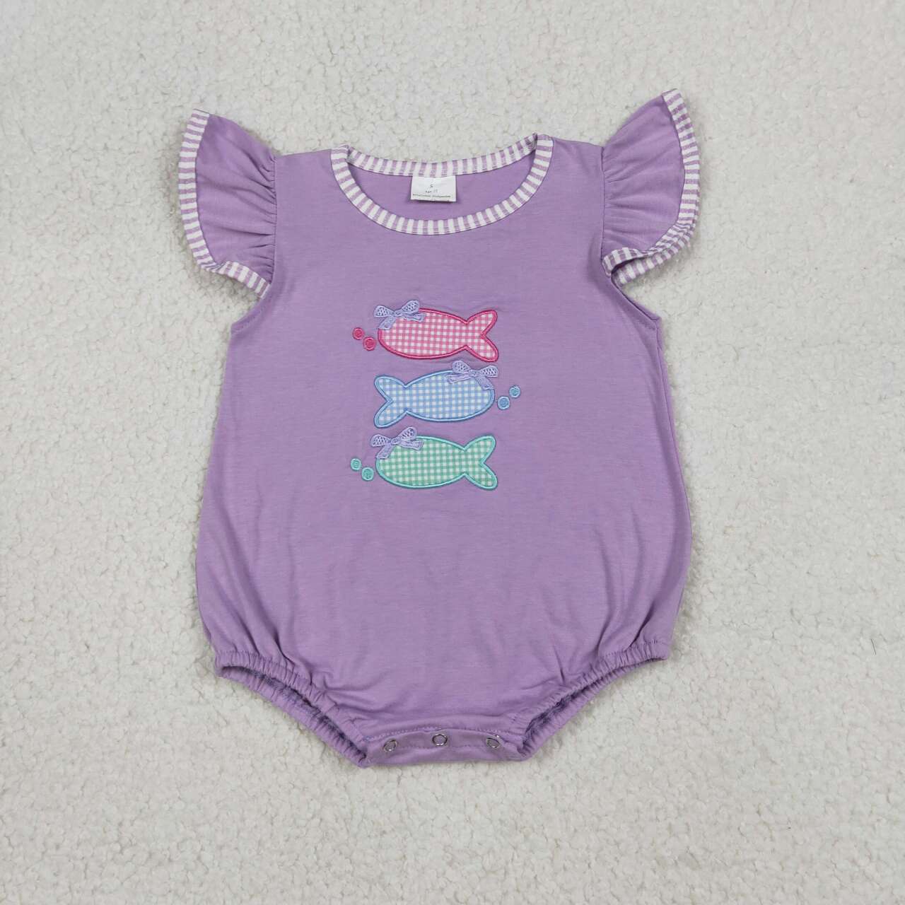 SR4006 Fish Embroidery Purple Baby Girls Summer Romper
