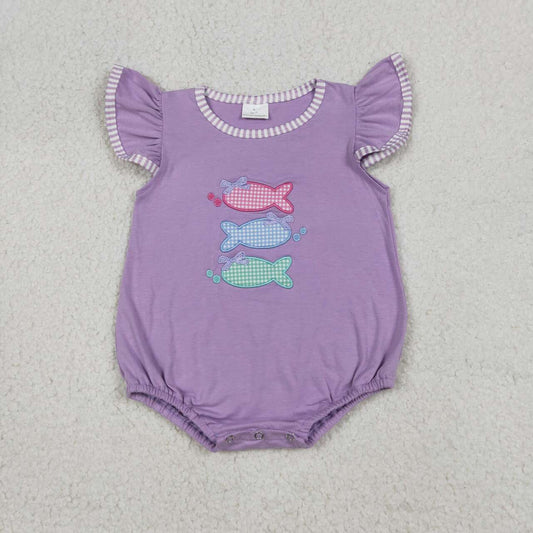 SR4006 Fish Embroidery Purple Baby Girls Summer Romper