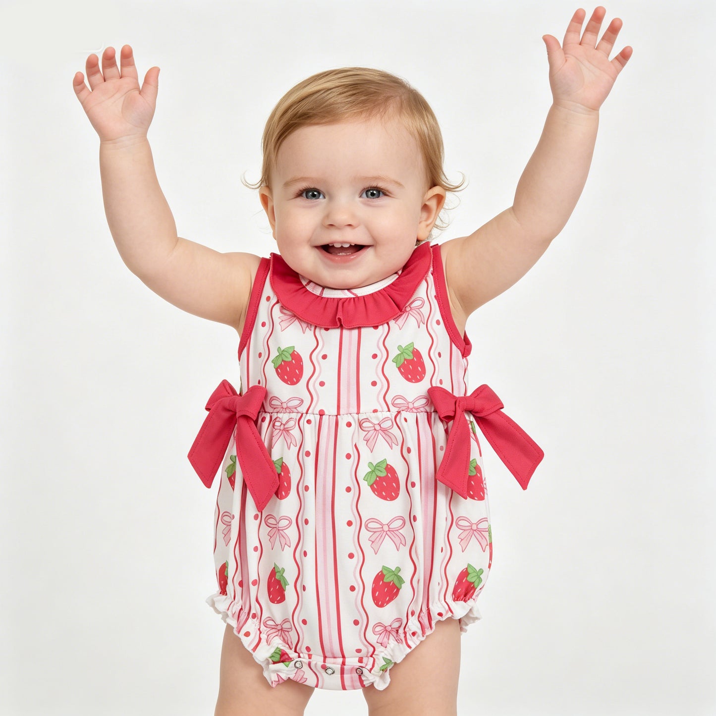 Matching Sisters Strawberry Print Summer Ruffle Outfits & Romper for Baby Girls