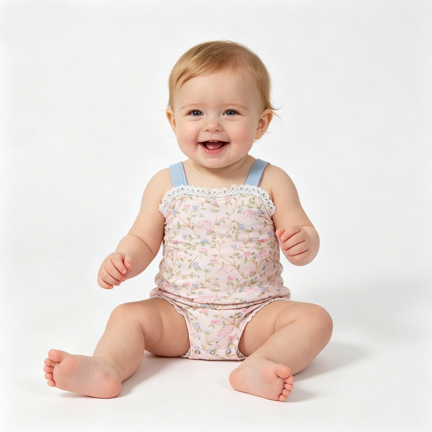 Small Flowers Print Baby Girls Summer Strap Romper
