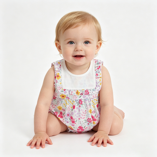 SR4021 Colorful Flowers Print Baby Girls Summer Romper
