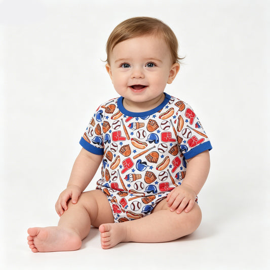 Baseball Stars Print Baby Boys 4th of July Romper