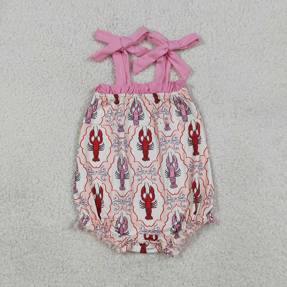 Crayfish Pink Girls Summer Strap Romper Dress Outfits Sisters Wear