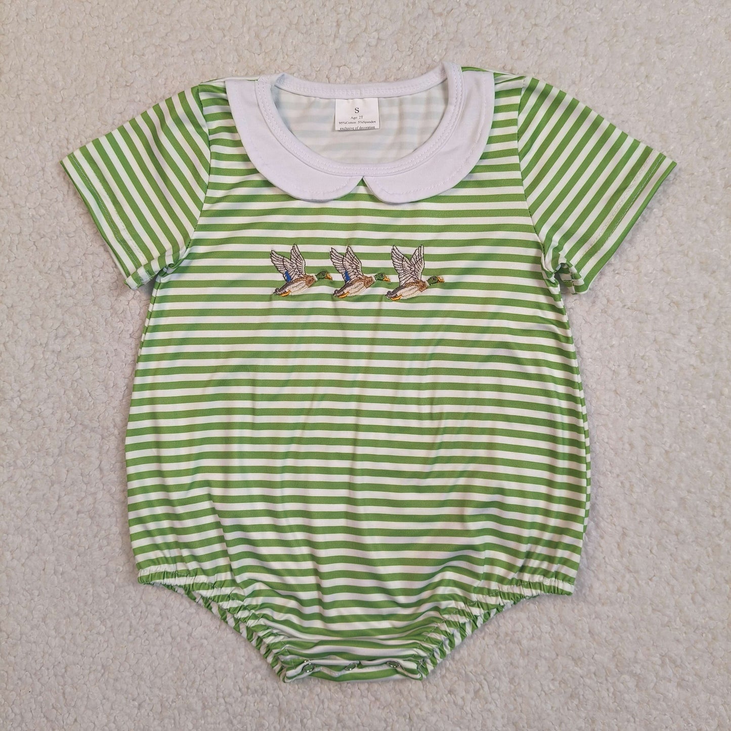 Matching Sister Duck Outfits - Green Stripe Mallard Embroidery Sibling Set