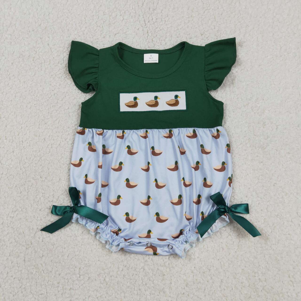 Sibling Baby Girls Boys  Embroidery Mallard Duck Bubble Romper